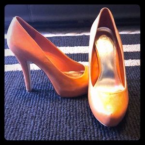 Bakers leather orange heels w/ platform.